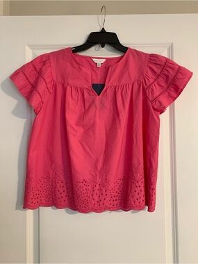 crown & ivy Hot Pink Eyelet Flutter Sleeve Blouse